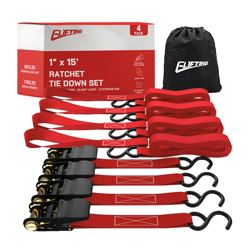 1 ″ x 15 ″ ratchet tie-down sett （4-pack）
