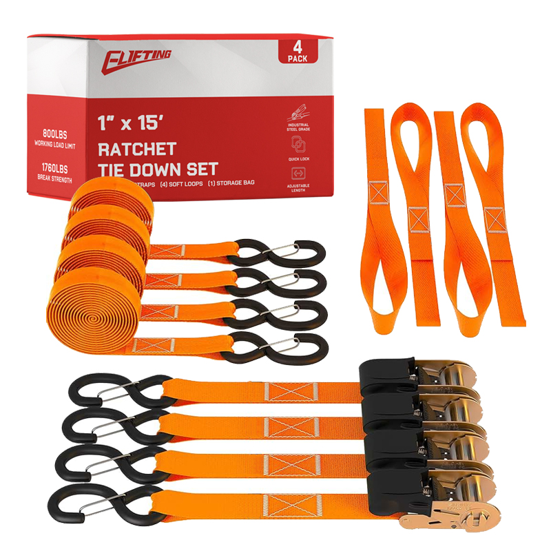 1 ″ x 15 "Ratchet tie-down sett med myke løkker （4-pack）